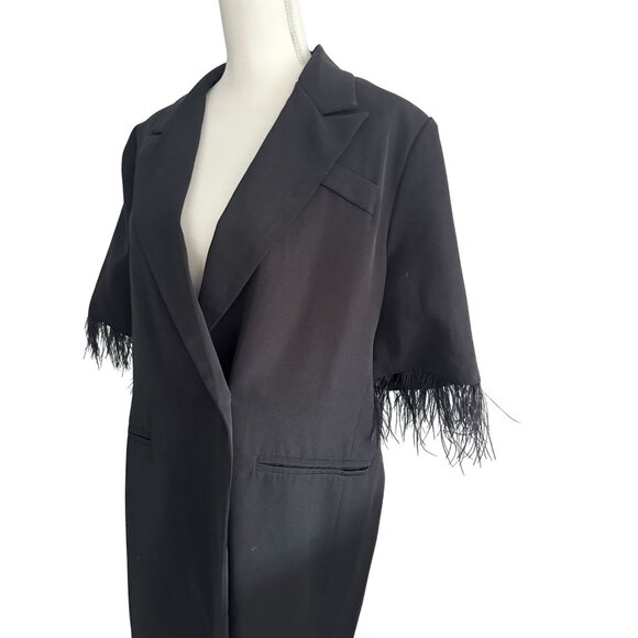 BLACK Faux Feather Sleeve Blazer Dress Size Large - Picture 4 of 6